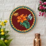 Decorative Red Plate with Butterfly and Flower Pichwai Painting
